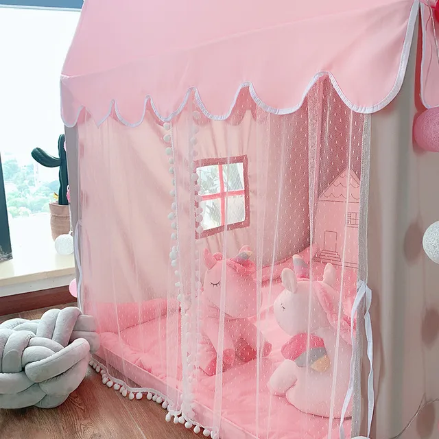 Large  Children Toy Tent 1.35M Wigwam Folding Kids Tents Tipi Baby Play House Girls Pink Princess Castle Child Room Decor 3