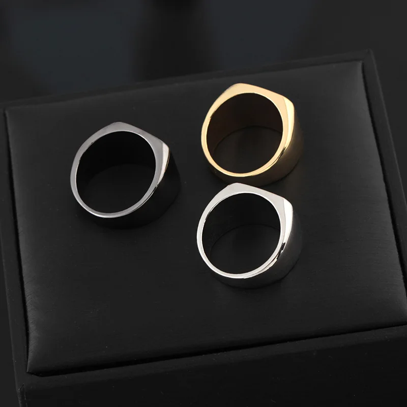 SHUANGR, простое черное/золотое/серебряное квадратное кольцо, бренд, Мужская ширина печатки, полированные кольца на палец, Ювелирное кольцо в стиле панк, размер 6-12