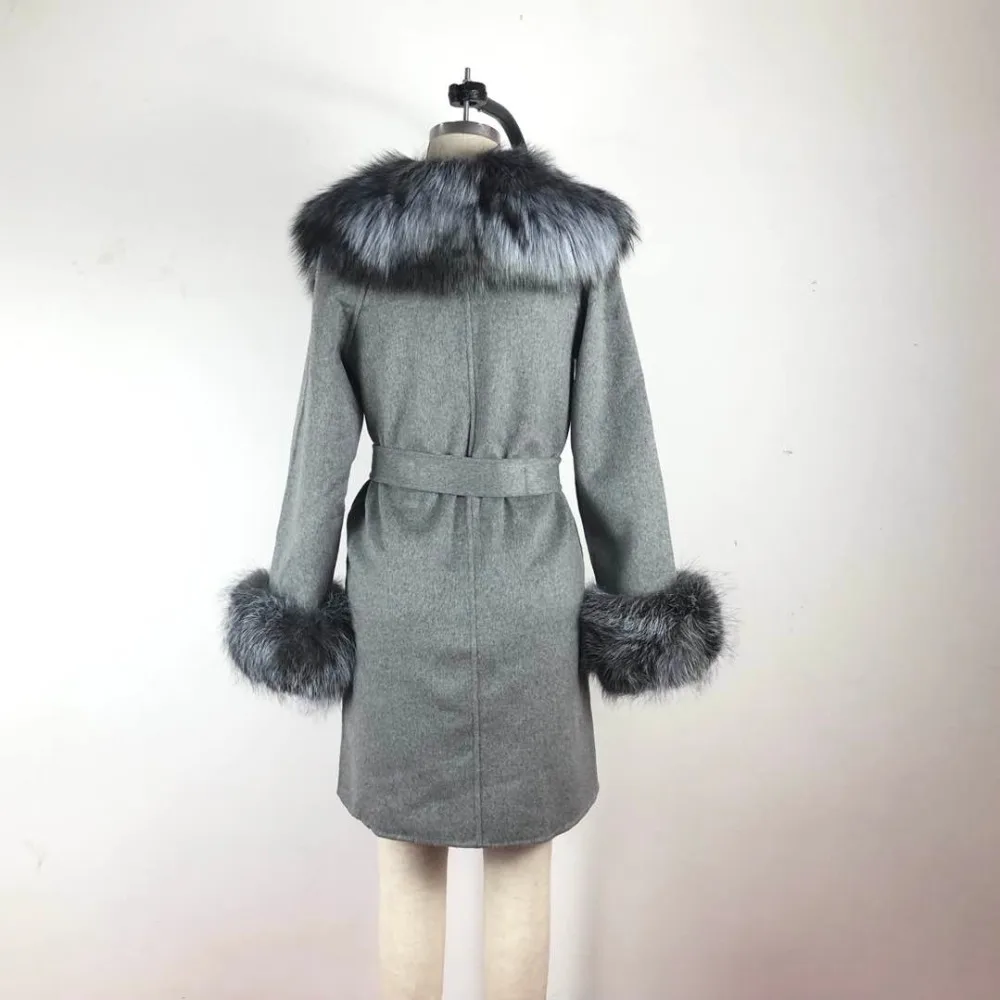 Новое шерстяное меховое пальто для женщин с длинным воротником из лисьего меха, теплая зимняя куртка из натуральной кожи с натуральным мехом, роскошная NZ-008
