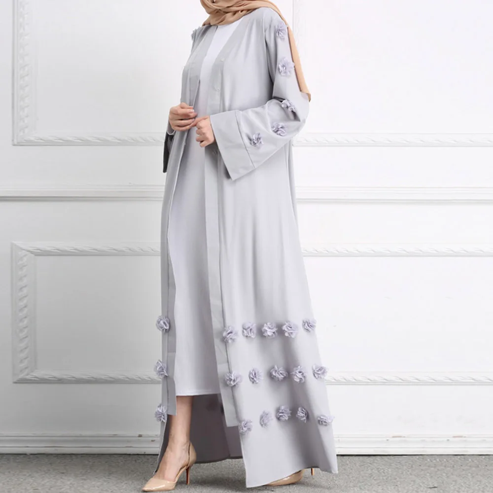Abaya Jilbab Muslim Maxi Dress Solid Plus Size Foral Patchwork Kaftan Long High Waist Vintage Islamic Clothings Robe Cardigan