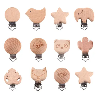 

50Pcs Round Wood Pacifier Clip Animal Pacifier Holder Clip DIY Baby Teether Pacifier Dummy Chain Holder Soother Nursing Jewelry