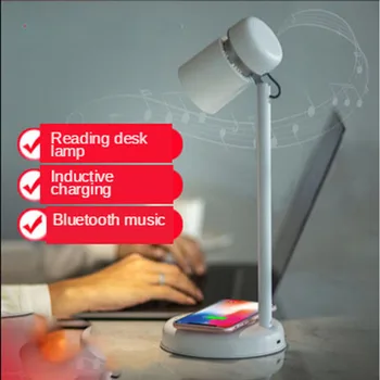 

Creative led desk lamp multi-speed dimming table top wireless charging desk lamp with speaker multi-function reading lamp