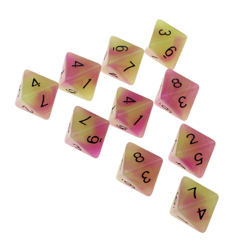 10 шт. 8 кости набор D8 кубики яркие Цвета 18 мм для игр Казино Подарки обучения - Цвет: Green Purple
