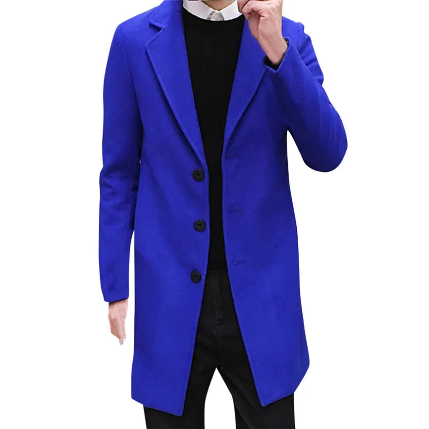 Blue Новинка, повседневные мужские куртки, модные официальные однобортные пальто, длинное шерстяное пальто, верхняя одежда, мужские куртки, большие размеры - Цвет: Blue