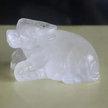 

Hand Carved Gemstone Natural Clear Quartz Cow Cattle Animal Figurine Animal Carving