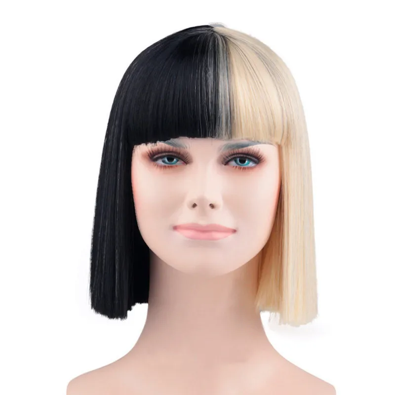 Sia-Alive-Bangs-Trim-to-eyes-Half-Black-and-Blonde-Medium-Heat-Resistant-Hair-Cosplay-Costume