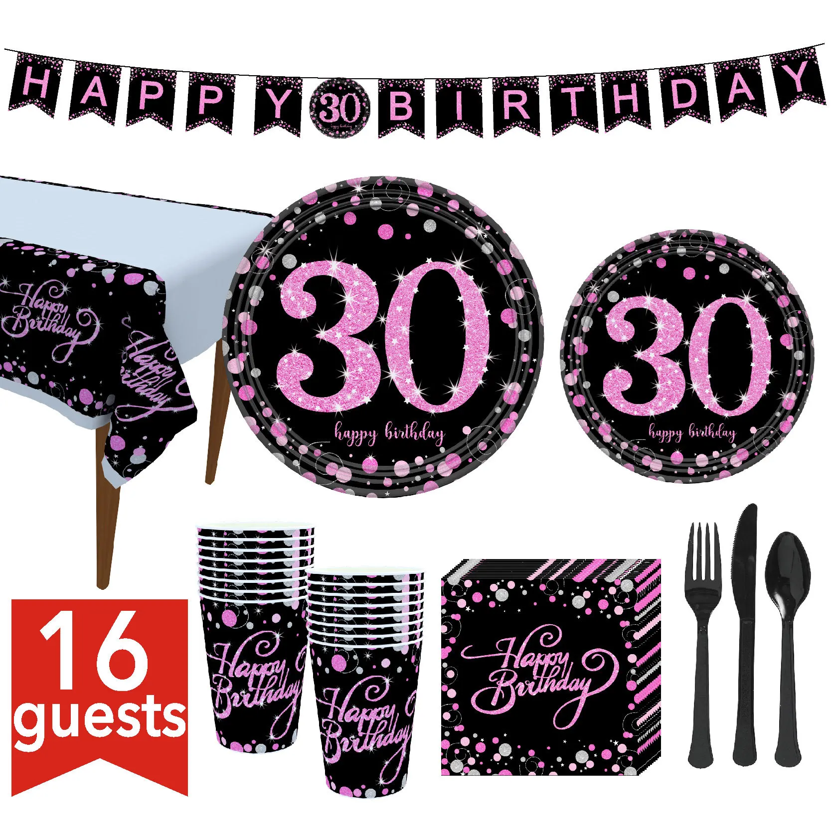Цвет: розовый, золотистый; Баннер «С Днем Рождения» посуда бумажный стаканчик, тарелка салфетки для 21 30 40 50 60 вечерние украшения свадебные принадлежности