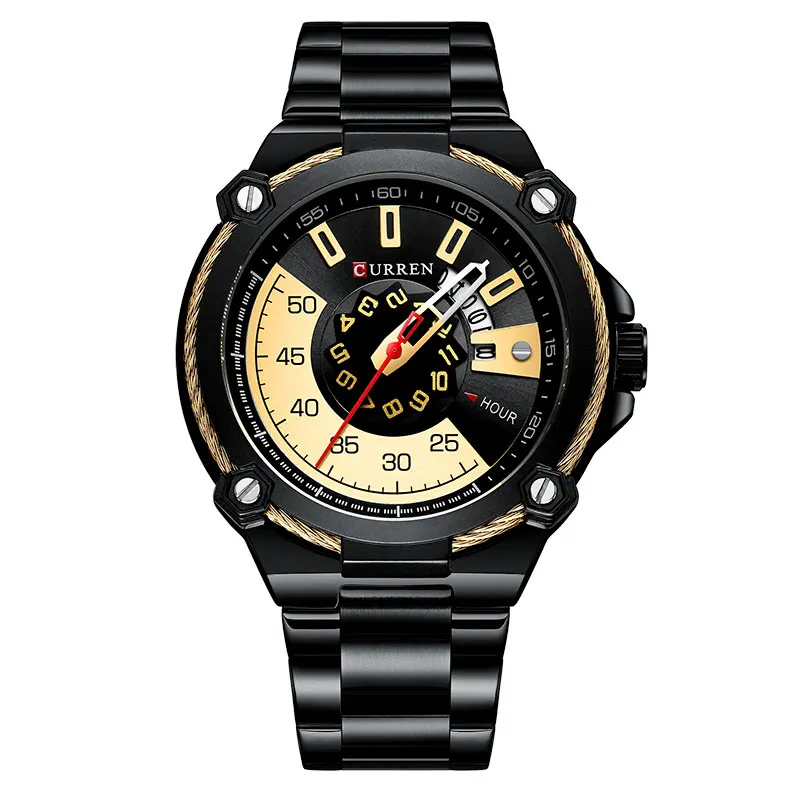 Black Yellow Новинка CURREN Мужские часы Топ люксовый бренд мужские водонепроницаемые кварцевые наручные часы Нержавеющая сталь Авто Дата мужские часы спортивные часы - Цвет: Black Yellow