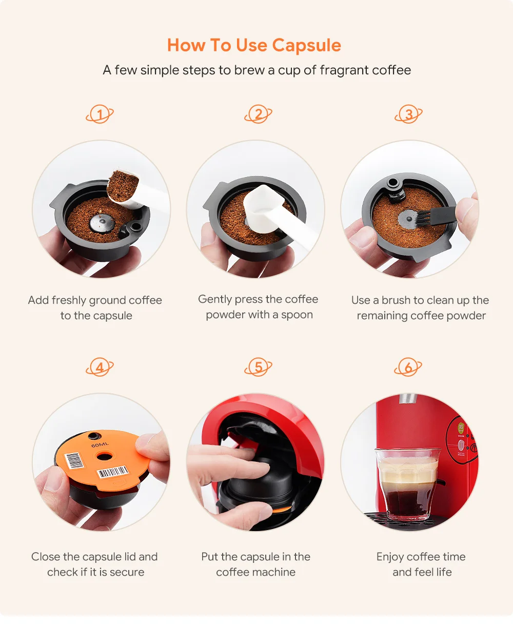 Couleur 180ml Capsules de Café Rechargeables et Réutilisables