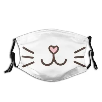 

Cute Cat Face Adult Reusable Face Mouth Mask Pattern Kitty Feline Kitten Anti Haze Protection Cover Respirator with Filters