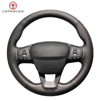

LQTENLEO Black Artificial Leather Car Steering Wheel Cover For Ford Focus 4 Escape 2019 2020 Fiesta Tourneo 2018-2020 Puma 2020