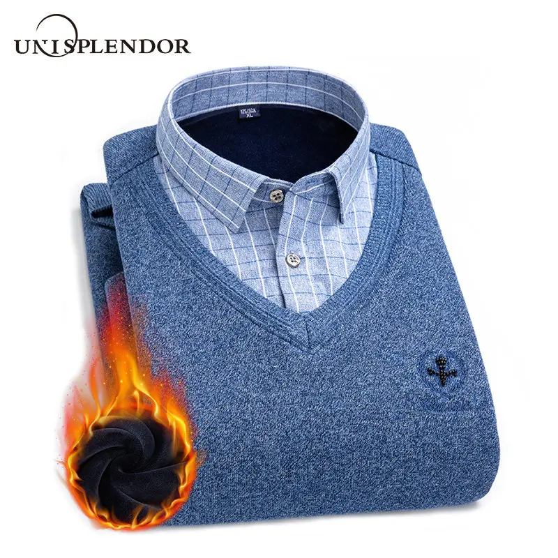 

Winter Fake two pieces Men Shirts Thick Warm Man Shirt Plus velvet Thicken Men's Shirt Male Business Clothing Soft L-4XL YN10563