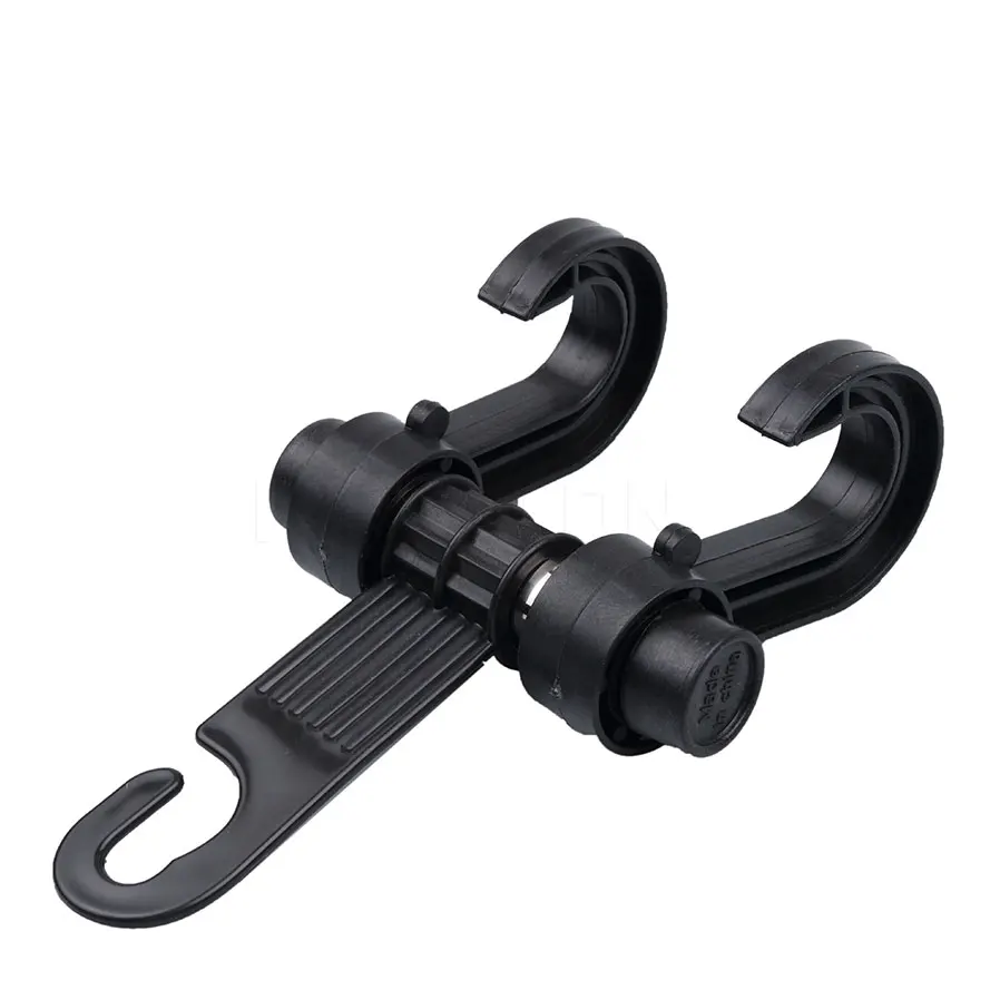 

Black Double Hook Car Hanger Back Seat Headrest Holder Clips Fastener Adjustable For Bag Cloth Water bottle Automobile Car