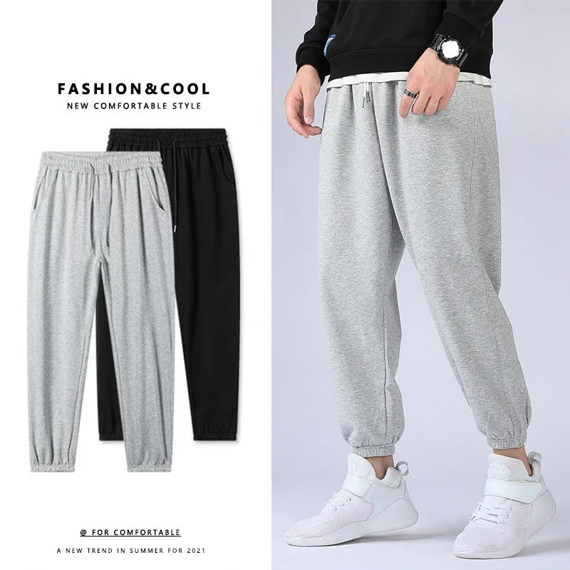 

Ymwmhu Cotton Men Pants Elastic Waist Autumn and Spring Trousers Solid Loose Fashion Sweatpants Male Streetwear Thin Clothing