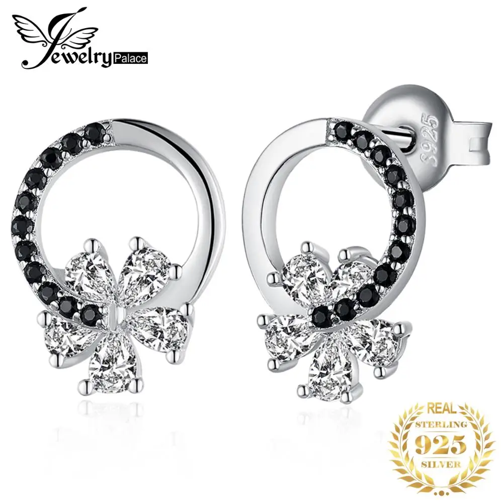 JewelryPalace 2.5ct серьги гвоздики с фианитом и цветком из натуральной черной шпинели