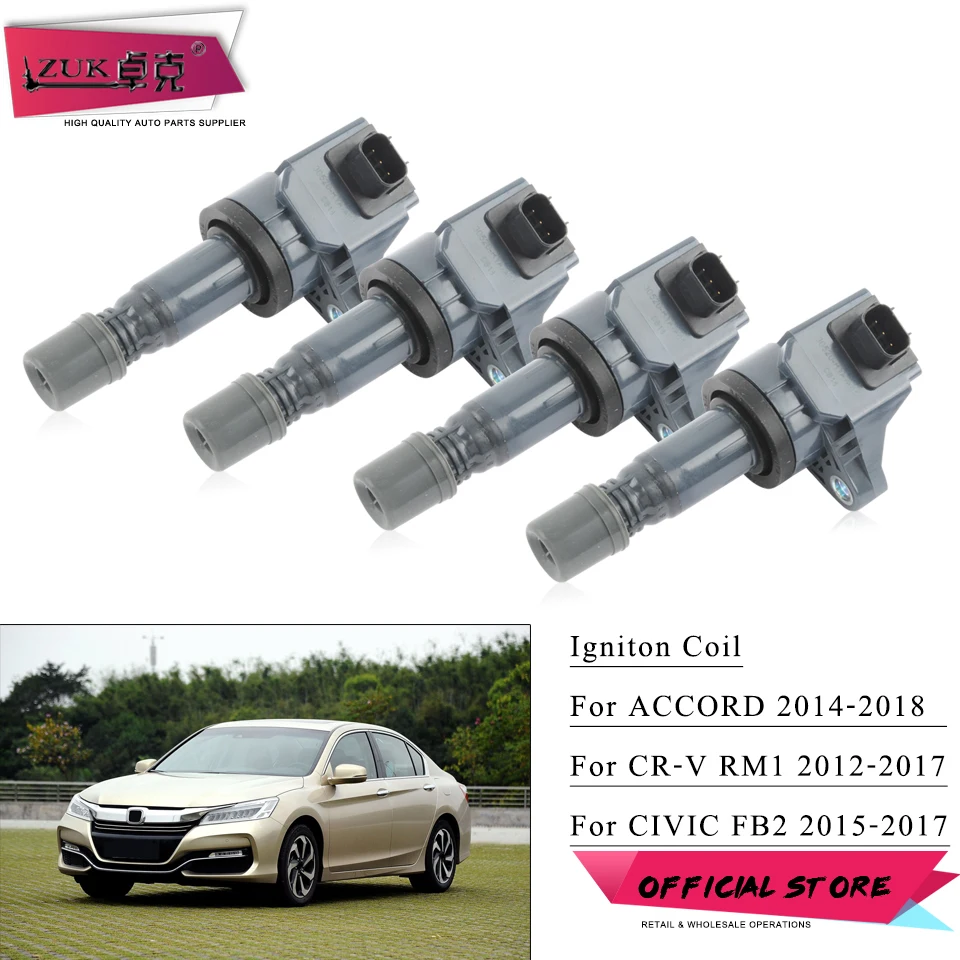 

ZUK 4 шт./лот для HONDA CIVIC 2012-2015 ACCORD CRV 2012-2017 VEZEL HR-V 1.8L 2.0L свечи катушки зажигания OEM:30520-R1A-A01