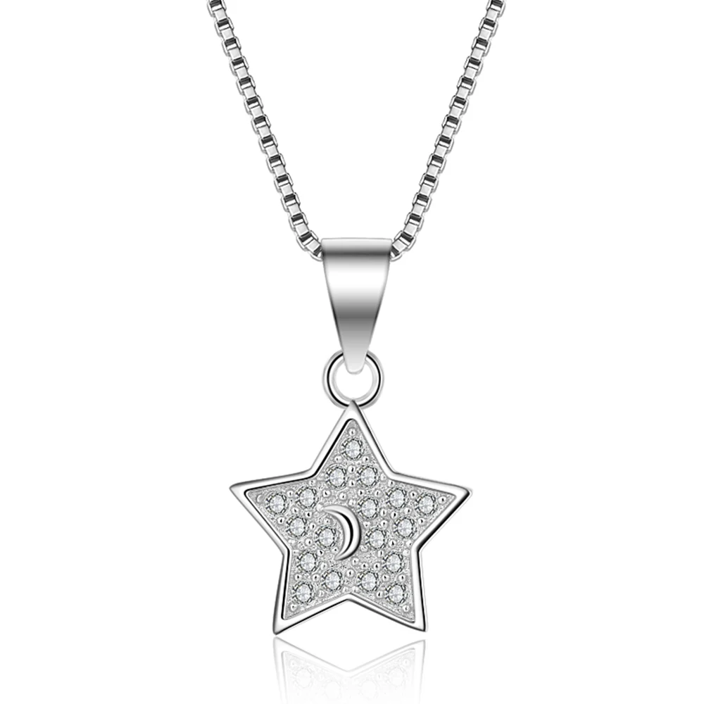 

S925 Sterling Silver Pendant Necklace Star Luna Personality Clavicle Necklace with Diamond Pendant Women Exquisite Jewelry Gifts