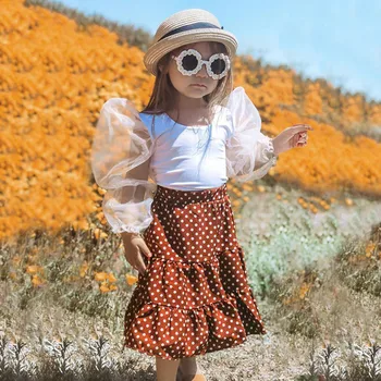 

2020 3pcs Toddler Girls Clothes Set Baby Kids Girls Off Shoulder Outfits Boho Ruffle Puff Sleeve Crop Tops+Dresses Girls Outfits