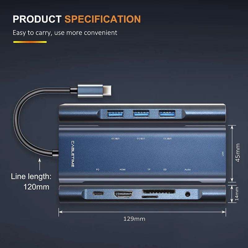 Кабель USB C, мульти USB C, концентратор, HDMI, USB 3,0, кард-ридер, PD, 3,5 мм, адаптер, USB разветвитель для MacBook Pro, Air, PD, зарядный концентратор, N304