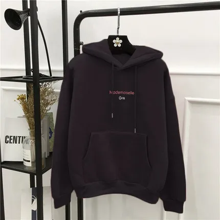 Новинка, крутые женские толстовки с капюшоном, Harajuku, с буквенным принтом, с карманами, теплые, плотные пуловеры, хип-хоп, свободные, одноцветные, женские толстовки - Цвет: 2