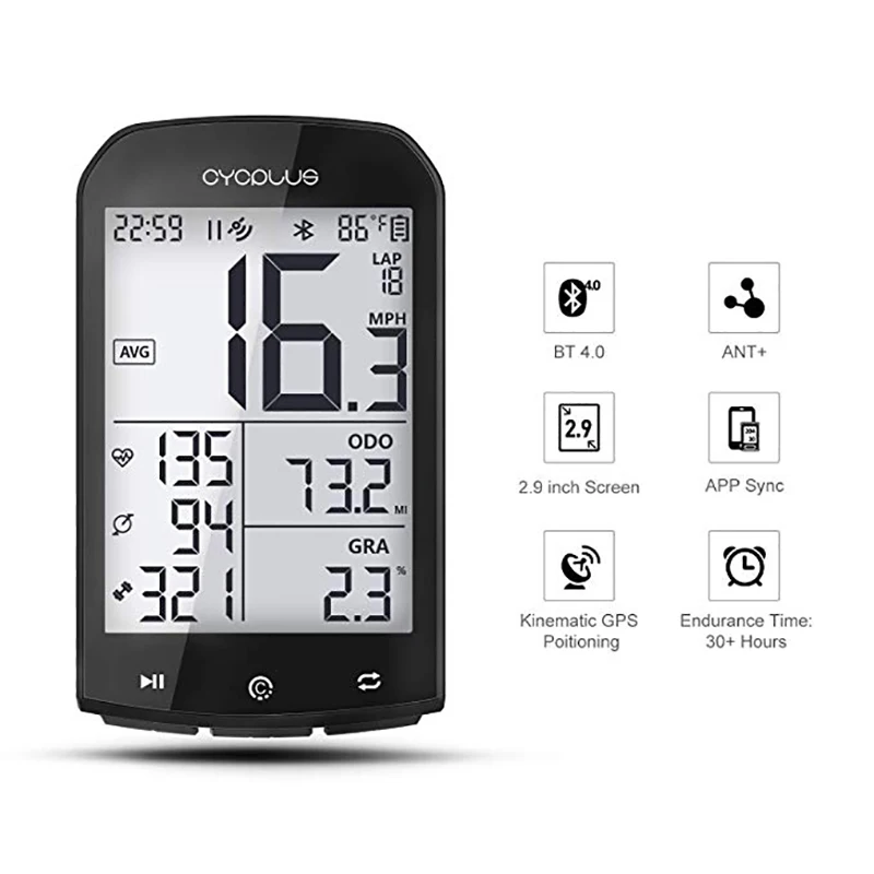 

CYCPLUS ANT+ GPS Bike Speedometer Computer Bicycle Bluetooth Wireless Stopwatch Odometer Cycling 2.9" LCD Display With APP