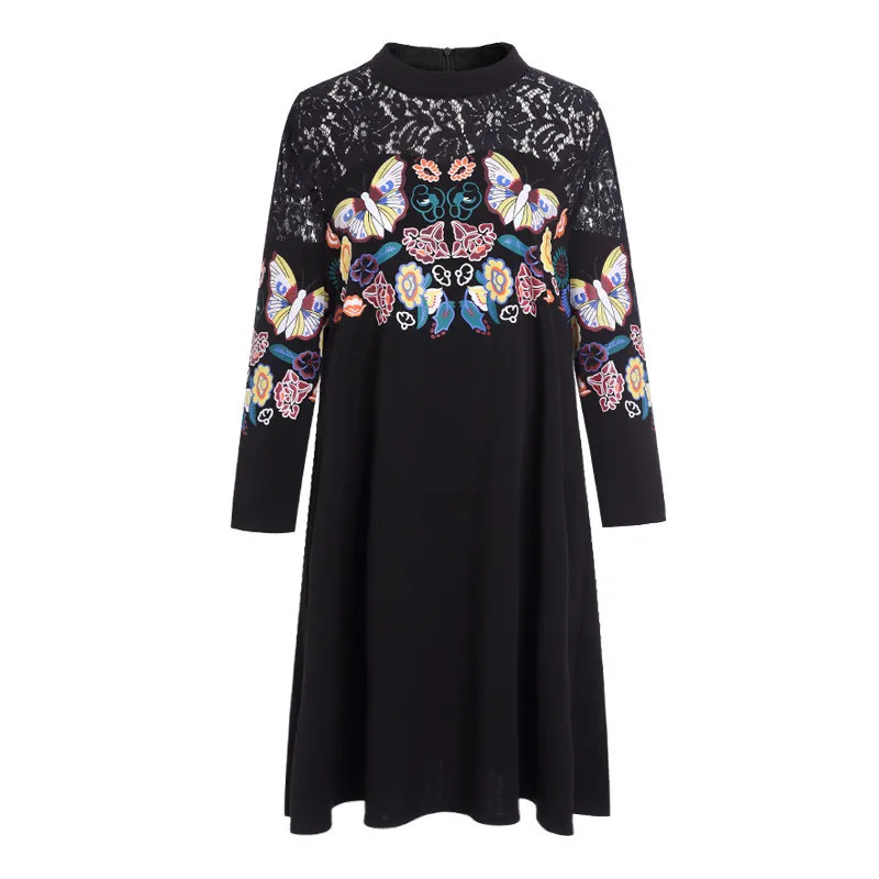 

Black Hollow Dress Lace Plus Size Women Clothing 5XL 2020 Spring Casual Dress Print Loose Women Dresses Vestidos vestidos FYY317