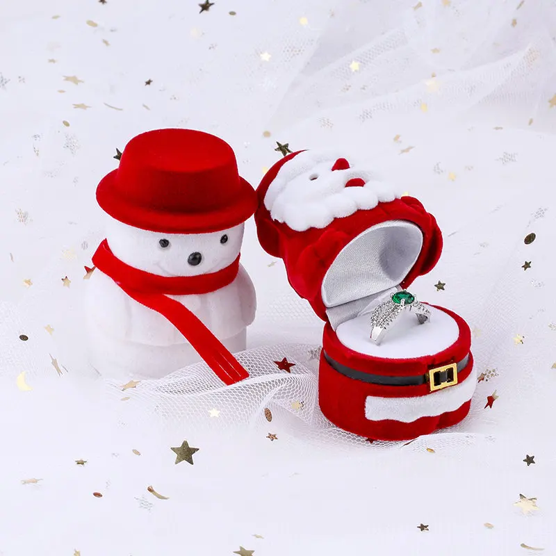1 шт. бархатная коробка для ювелирных изделий с изображением снеговика Санта-Клауса, коробка для колец, контейнер для украшений для сережек, Рождественская Подарочная коробка, держатель