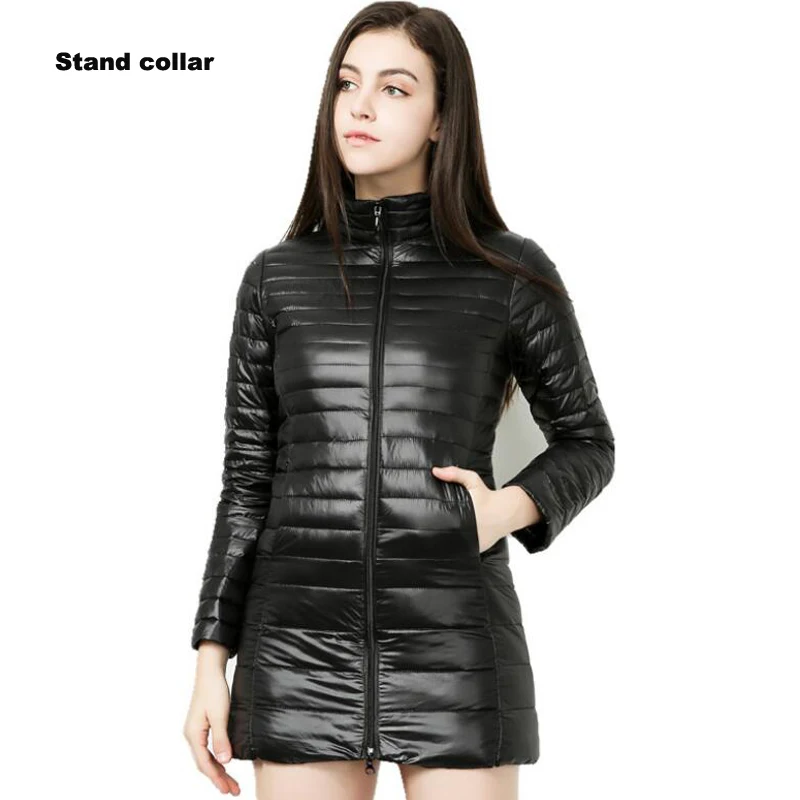 stand collar 9 Длинная женская куртка, белый пуховик, зимняя куртка, женская черная одежда, парка, женские куртки, верхняя одежда, Ультралегкая, с капюшоном, тонкое пальто - Цвет: stand collar 9