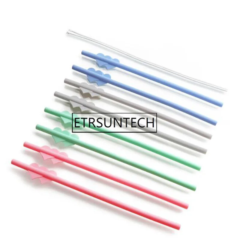 100sets Reusable Silicone Cute Love Heart Straws Portable Collapsible Straight Drinking Straws with Cleaning Brushes