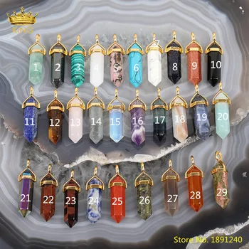 

Natural Lapis Opal Labradorite Stone Hexagon Point Pendant Necklace,Plated Gold Cap Crystal Healing Point Pendant Reiki Jewelry