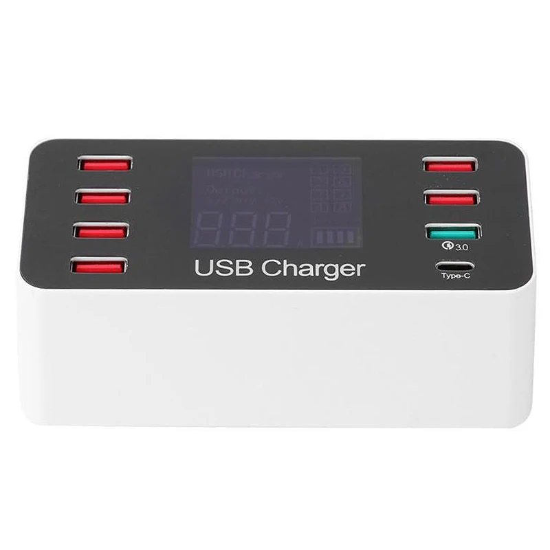 QC3.0 8 портов USB зарядное устройство 5 В 9A 45 Вт с напряжением тока ЖК-дисплей настольное зарядное устройство станция розетка ЕС вилка