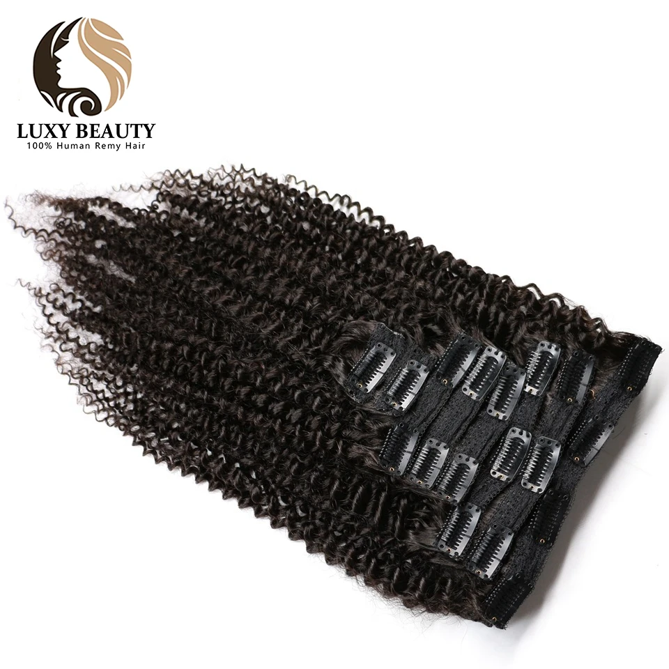 

Luxy beauty Afro Kinky Curly human hair clip in extensions 8 Pieces And 120g/Set Natural Color Remy Hair clips afro human hair