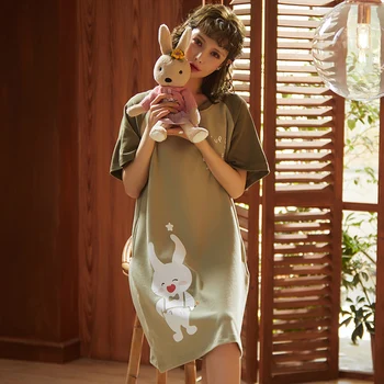 

Sexy Women Nightgown Long Night Dress Cartoon Girl Sleepwear Female Dressing Gown Nightie Nightwear Plus Size Lady Nightdress