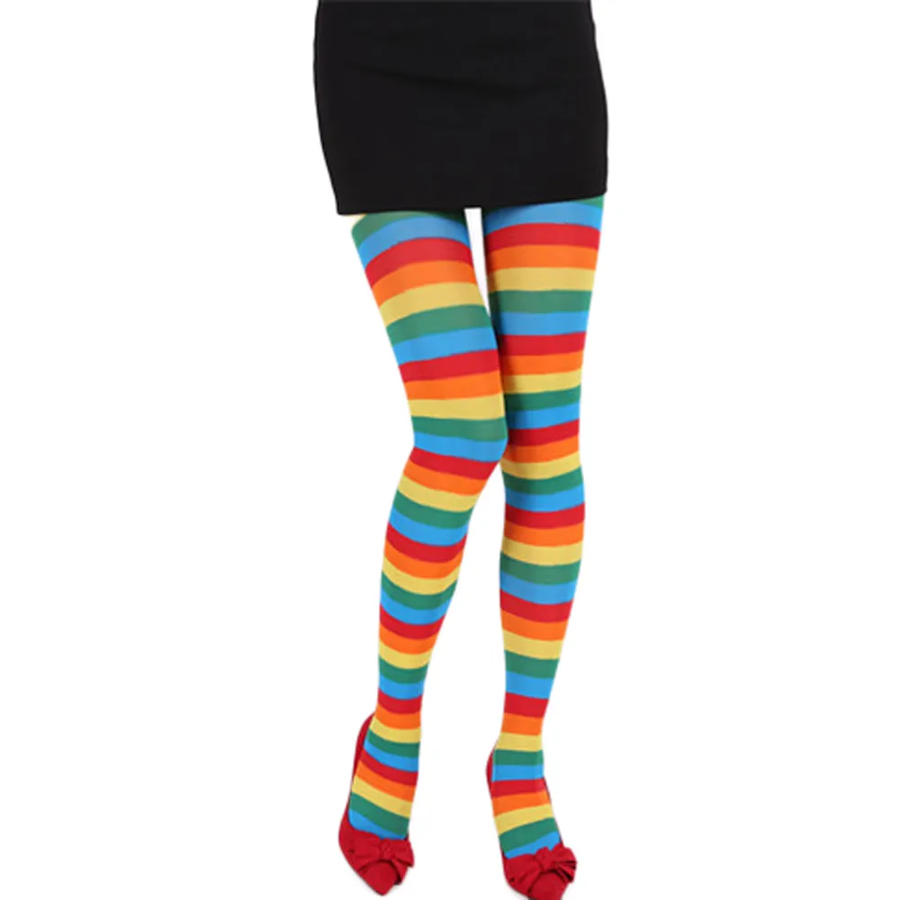 Длинные гольфы; ЖЕНСКИЕ НАРЯДНЫЕ вечерние носки с принтом в полоску; забавные носки для костюмированной вечеринки; модные носки до бедра; Chaussette mujer - Цвет: Multicolor