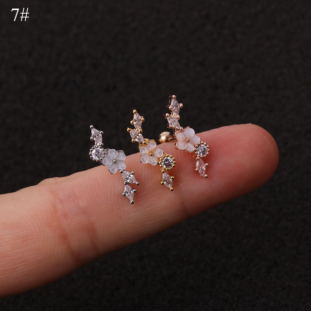 10g 3A Long Zircon Sur designs rose gold silver color Cartilage Earring Cz ear tragus daith piercing earring