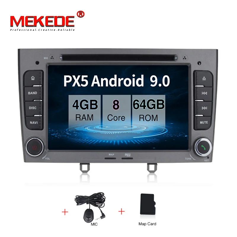 MEKEDE 1024*600 Octa Core Android 9,0 4G Оперативная память 64 гром мультимедийный автомобильный DVD плеер для peugeot 308 408 с wifi, радио, GPS BT, RDS