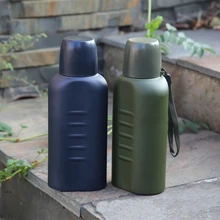 Stainless Steel Air-proof Vacuum Cup Double Deck Outdoor Mountaineering Portable Large Capacity Flat Water Bottle Travel Vehicle