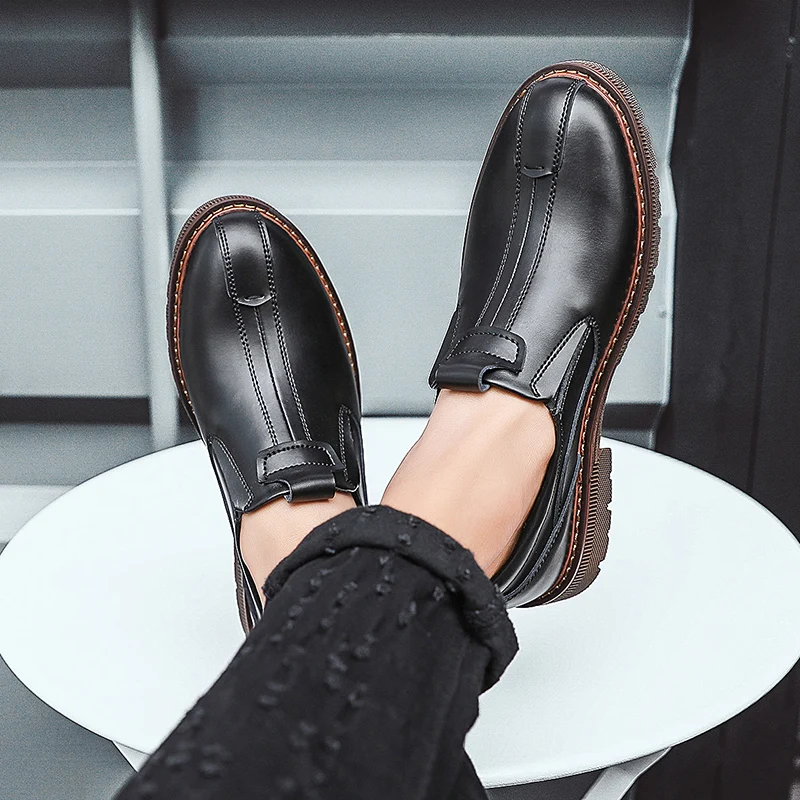 Original Man Leather Casual Sneakers Rubber Flats Shoes For Men Slip On Vintage Men Work Shoes Plus Size 46 47 48 Men Sneakers