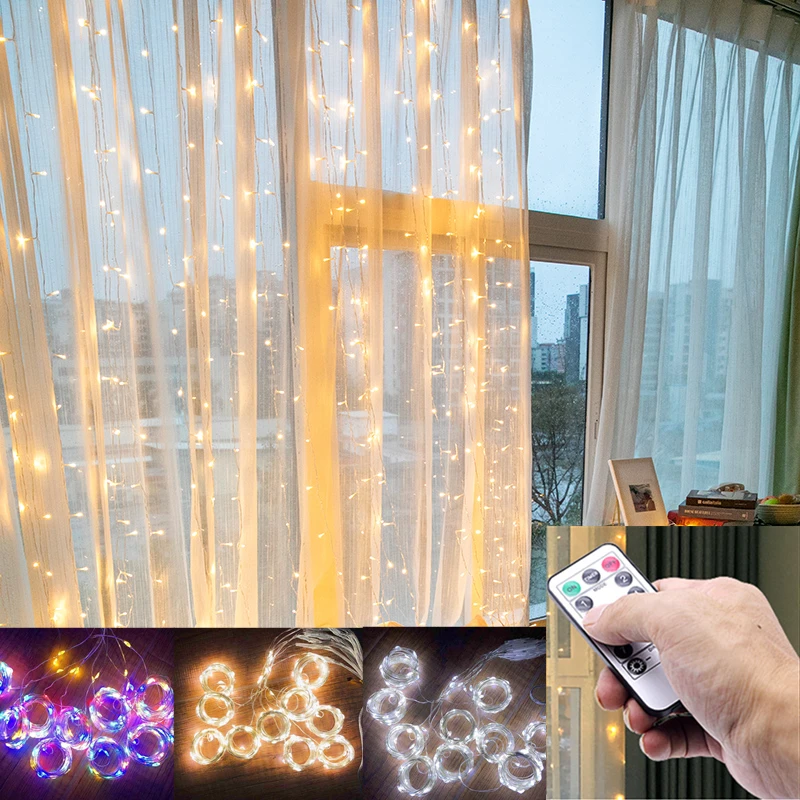 3M USB LED Curtain String Lights Flash Fairy Garland Remote Control For New Year Christmas Outdoor Wedding Home decor | Лампы и