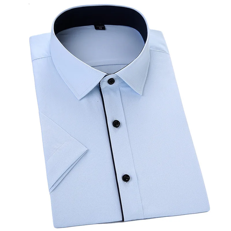 Качество Для мужчин рубашки 2019 Повседневное Мужская мода короткий рукав Slim Fit Однотонная повседневная обувь Бизнес Мужская рубашка Camisa