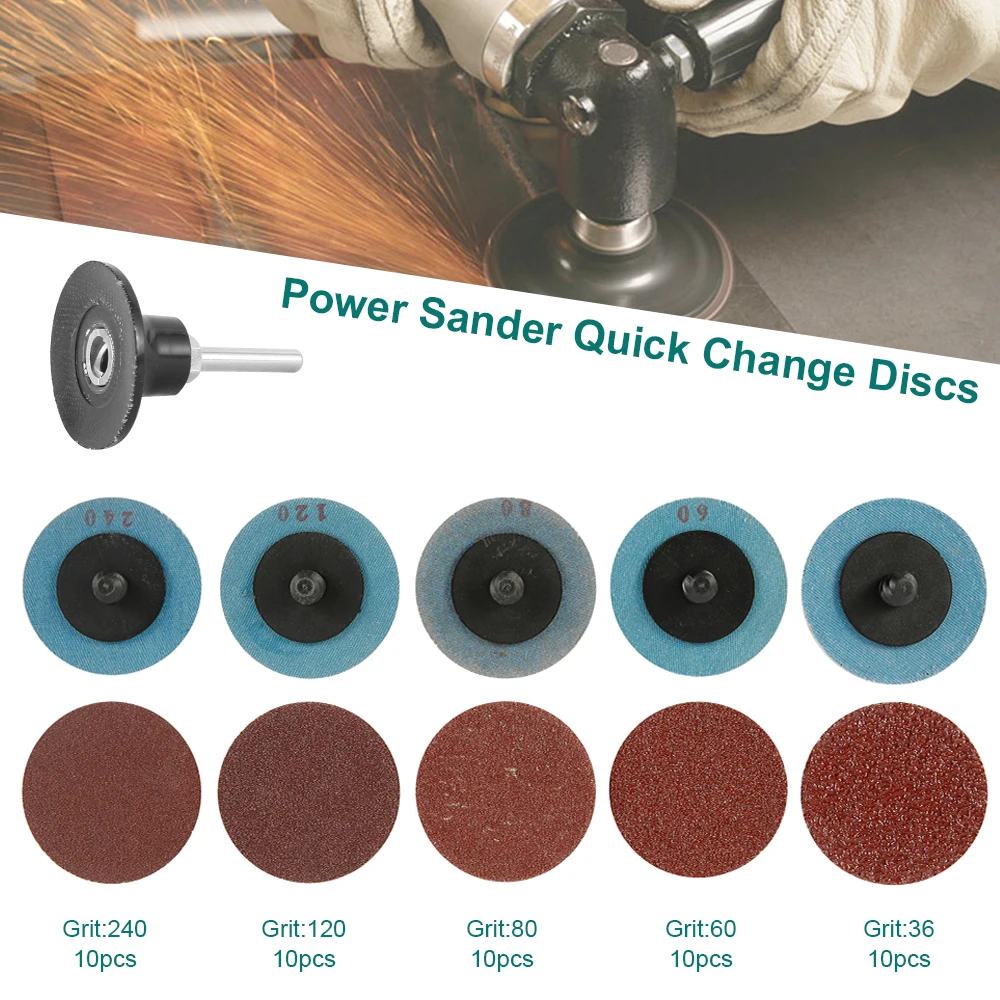 

51Pcs Roloc Quick Change Discs Set 2 Inch A/O Sanding Discs with 1/4 Holder for Die Grinder Surface Prep Strip Grind Polish