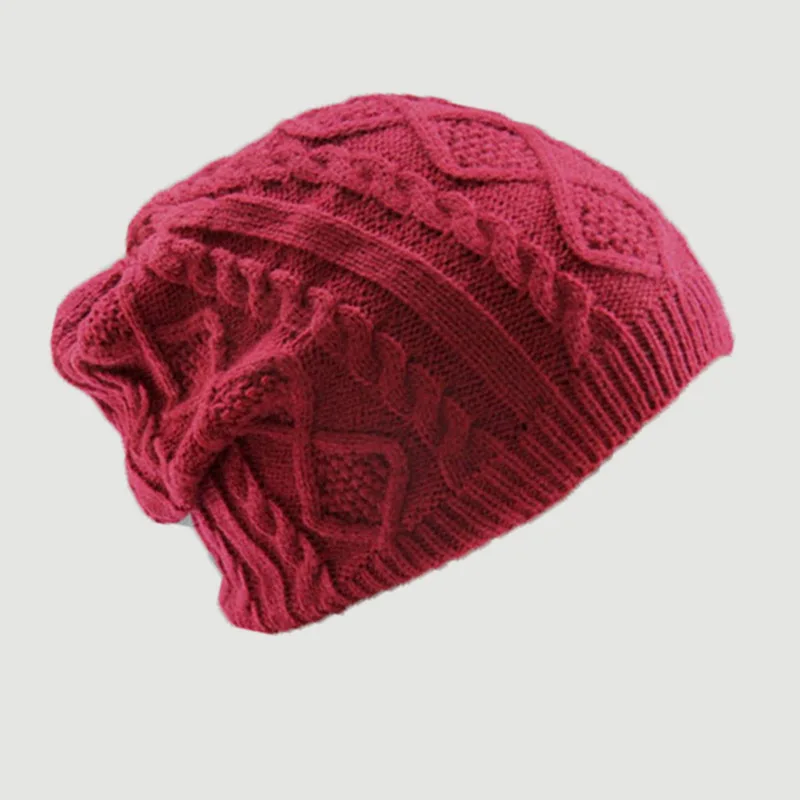 red Winter Women Hats Beanies Black Knitted Twist Female Caps Bonnet Elastic Warm Girls Hats czapka zimowa - Цвет: red