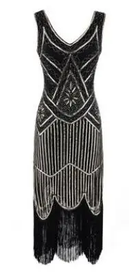 Новинка, женское винтажное платье 1920s с пайетками, полностью украшенное бахромой, украшенное хлопушкой, платье 20s Great Gatsby Vestidos - Цвет: 083blackgolden