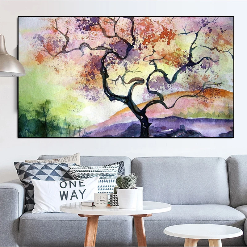 

Wall Art Watercolor Landscape Posters and Prints Canvas Painting Abstract Tree Wall Pictures for Living Room Cuadros Home Decor