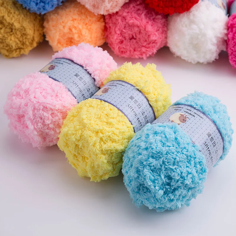 Soft Smooth Yarn Baby Knitting Wool Yarn Thick Yarn Fiber Velvet Yarn Hand Knitting Wool Crochet Yarn for DIY Sweater