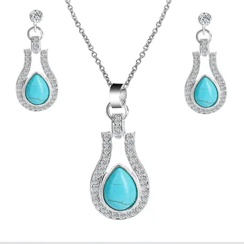 

TSHOU133 Fashion Jewelry Set Simple Crystal Zirconium water Drops Pendant Necklace Earring Set