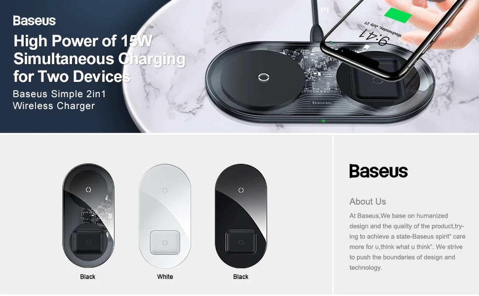 Беспроводное зарядное устройство Baseus 2 в 1 для Airpods iPhone 11 15 Вт Быстрая зарядка Беспроводная двойная Qi Беспроводная зарядная площадка для huawei Xiaomi Mi