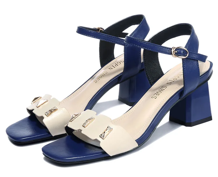 

MOOLECOLE Women Sandals Square Heel Women Shoes Summer New Retro Fashion Thick Heel Open Toe Sandals for Women 2-30