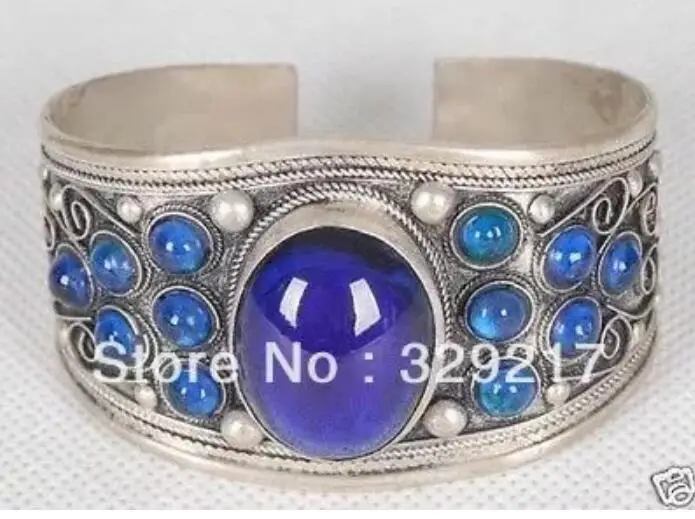 Ювелирные украшения тибетский инкрустированный синий халцедон регулируемый