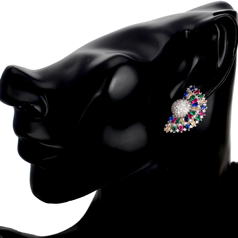 Невесты говорить новыя Роскошная Мода полумесяц-shape форме, благодаря чему создается ощущение невесомости с творческая личность Циркон многоцветная заколка на серьги для Для женщин украшения женские